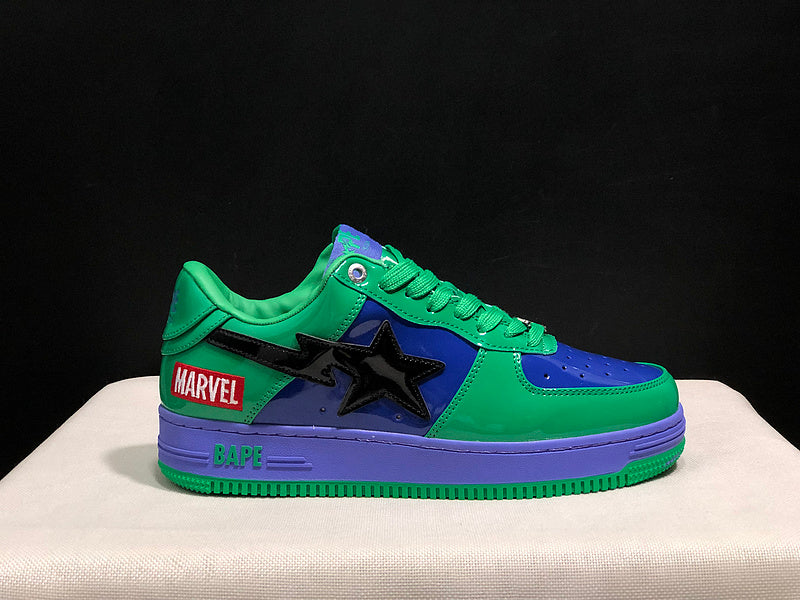 BAPE × Marvel Sta Low 'Hulk' | Green & Blue Patent Leather Collab Sneaker