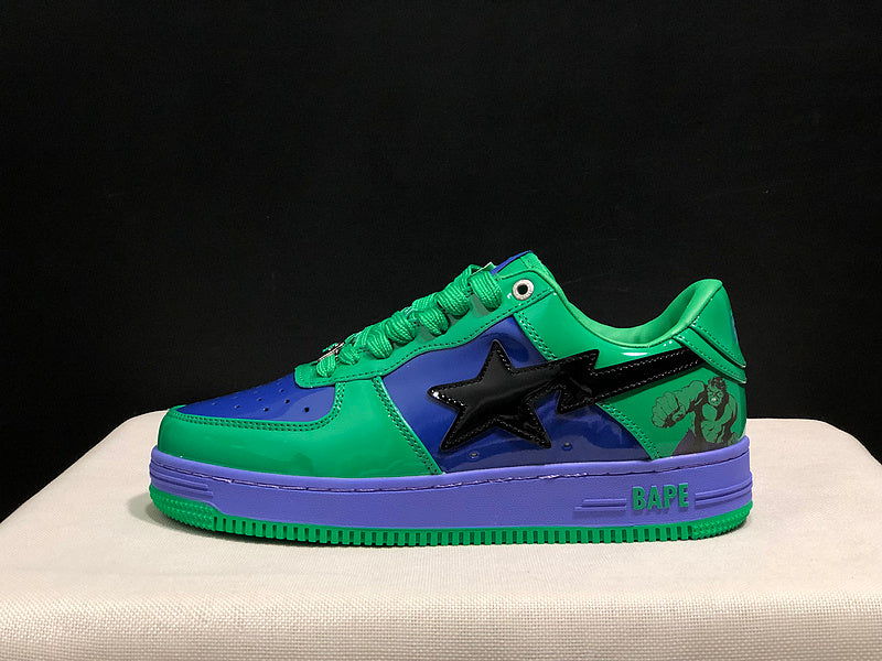 BAPE × Marvel Sta Low 'Hulk' | Green & Blue Patent Leather Collab Sneaker