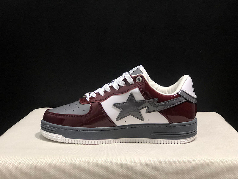 BAPE Sta Low 'Burgundy/White/Grey' | Patent Leather Star Panel Low-Top Sneaker