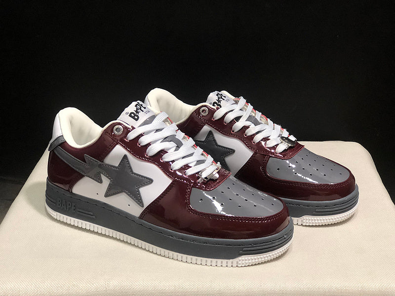 BAPE Sta Low 'Burgundy/White/Grey' | Patent Leather Star Panel Low-Top Sneaker