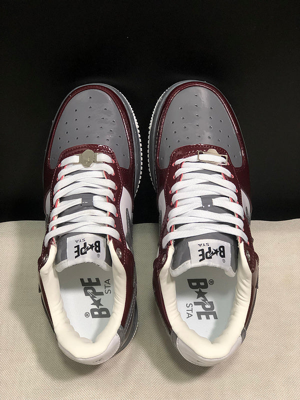 BAPE Sta Low 'Burgundy/White/Grey' | Patent Leather Star Panel Low-Top Sneaker