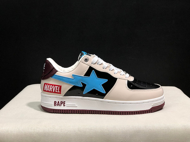BAPE STA × Marvel Low-Top Sneaker – Cream / Black / Blue