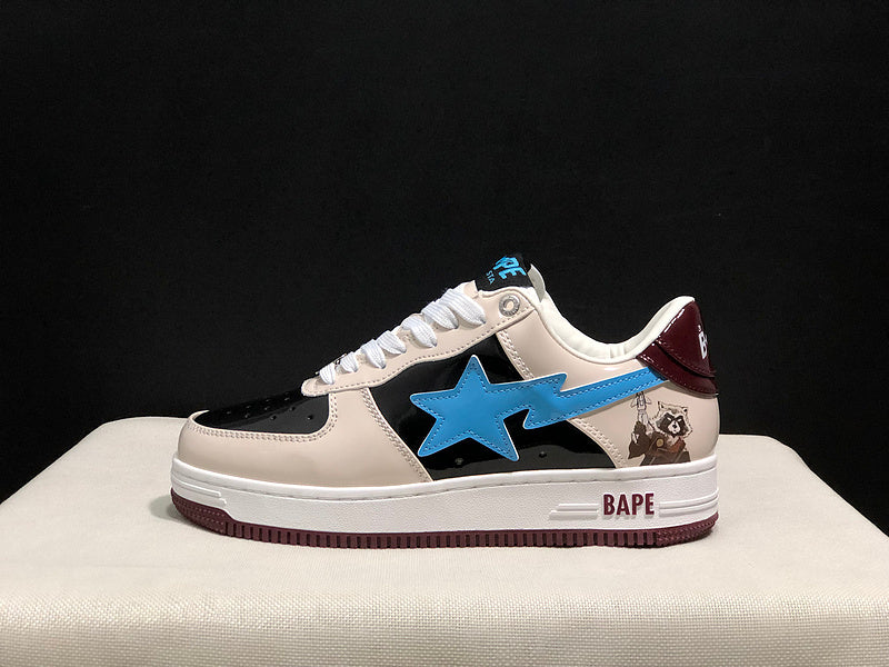 BAPE STA × Marvel Low-Top Sneaker – Cream / Black / Blue