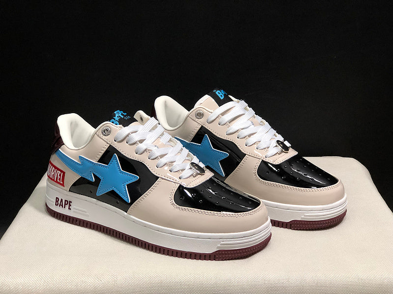 BAPE STA × Marvel Low-Top Sneaker – Cream / Black / Blue