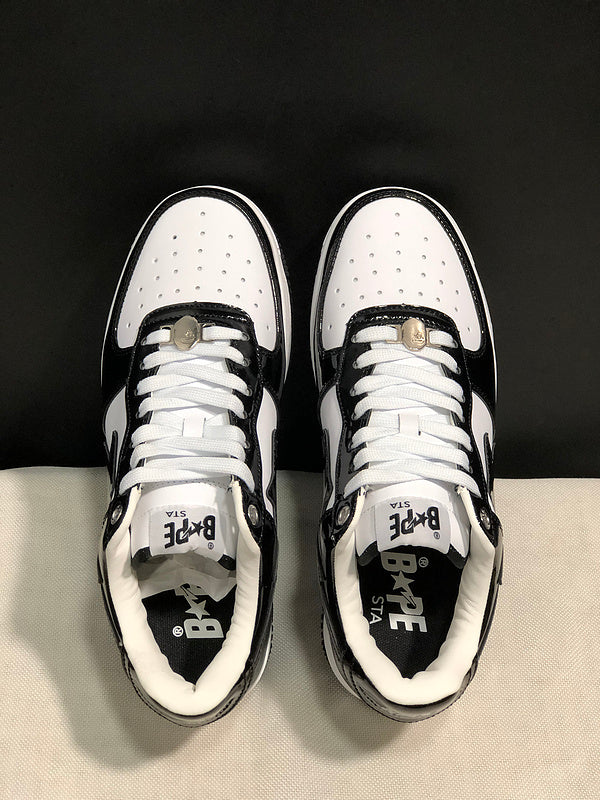 BAPE Sta Low 'Panda' | Black & White Patent Leather Low-Top Sneaker